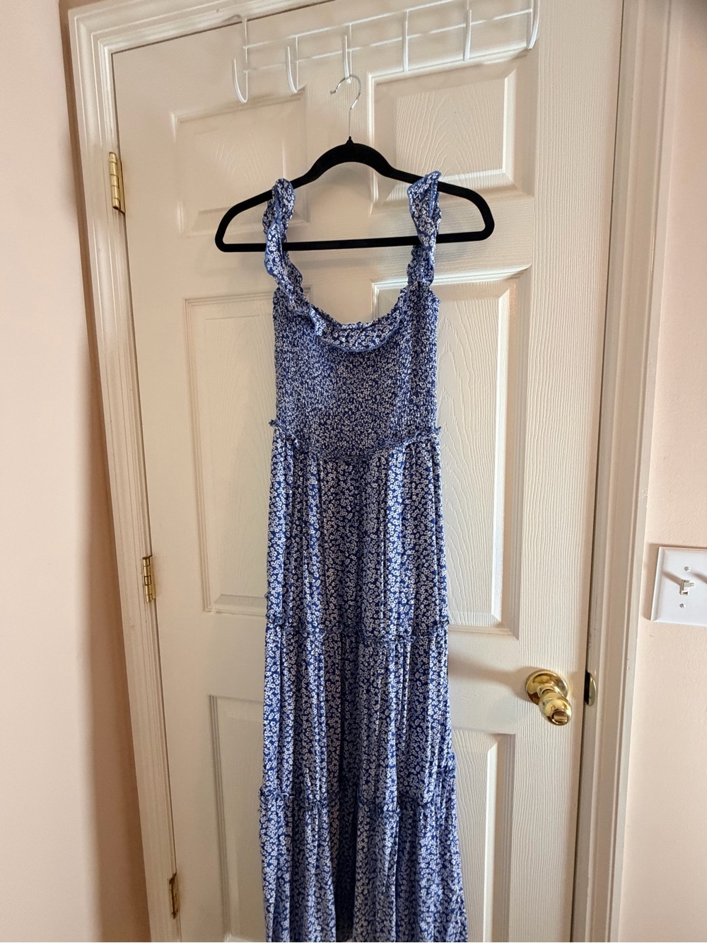 Mango Blue Floral Ruffle-Strap Maxi Dress
